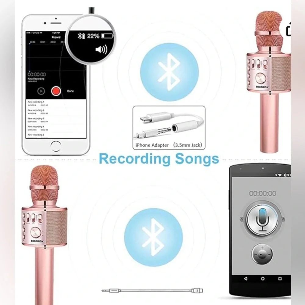 RoseGold/BLACK,PINK BONAOK Wireless Bluetooth Microphone 3n1 Portable Handheld